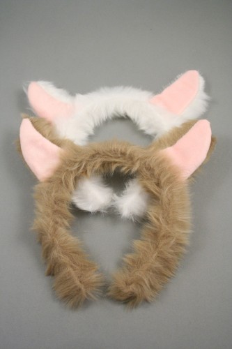Faux Fur Alpaca Ears Headband. In White and Brown
