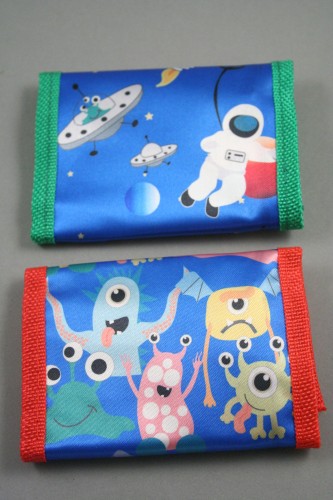 Small Size Wallet with Bright Coloured Monster / Spaceman Print Size when folded Approx. 11x7cm 