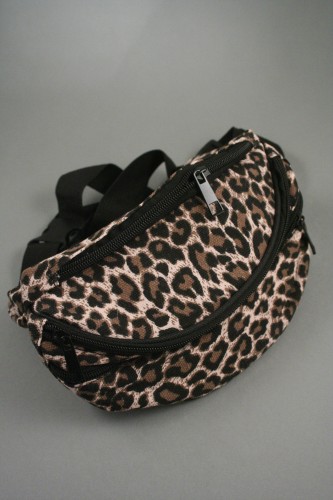 Animal Print Pattern Fabric Bum Bag with Adjustable StrapTwo Front Zip Compartments and One Back
