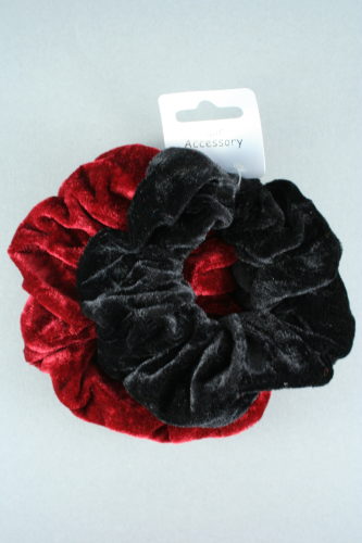 Velvet Scrunchies. Card of 2. In Brown, Burgundy, Green, Maroon, Red and Navy.