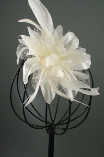 Cream Flower and Feather Fascinator on a Clear Comb.