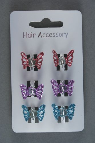 Glitter Butterfly Mini Clamps. Card of 6.