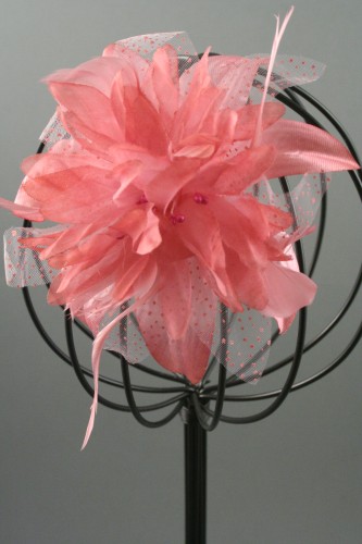 Dusky Pink Flower and Feather Fascinator on a Clear Comb.