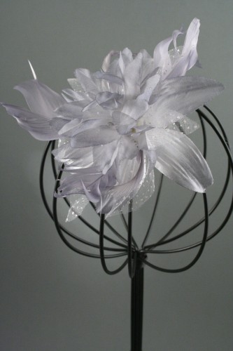 Silver Grey Flower and Feather Fascinator on a Clear Comb.