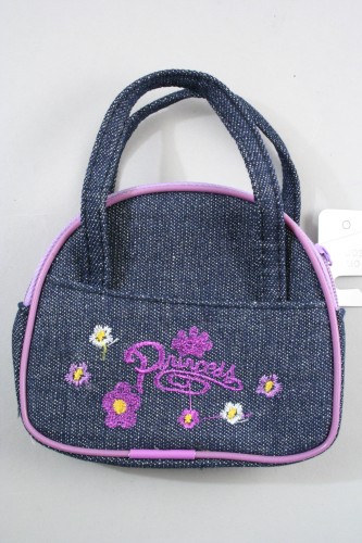Denim Princess Purse with Flower Embroidery. In Pink and Lilac. 
