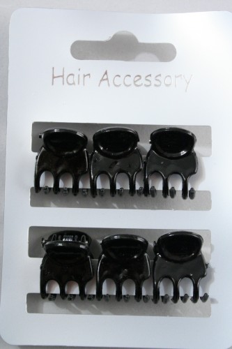 Card of 6 Curved Top Black Mini Clamps. 