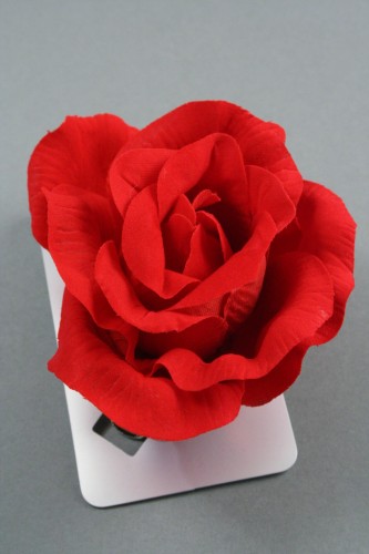 Large Red Fabric Rose on a Forked Clip.