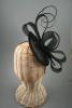 Black Sinamay Pointed Cap Fascinator with Black Loops and Ostrich Quills. - view 1