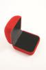 Red Flocked Hinged Gift Box with black insert with 25mm slit for a ring shank. Approx 5cm x 5cm x 3.5cm - view 2