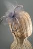 Silver Grey Looped Fabric Flower and Feather Fascinator on a Ribbon Wrapped Aliceband.  - view 1