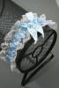 Blue Ribbon and Lace Garter with Centre Pearl Bead and Ribbon Bow - view 2