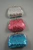 Sequin Fabric Coin Purse with Ball Snap Clasp. In Pink, Silver and Turquoise. Approx Size 8cm x 5cm - view 2