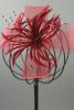 Large Burgundy Looped Net and Feather Fascinator on a Forked Clip and Brooch Pin - view 1