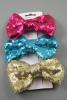 Sequin Fabric Coloured Bow on Forked Clip. Box Approx 12cm. In 6 Colours. Silv, Gold, Lilac, Fushcia, Rose Pink and Turquoise. - view 2