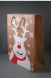 Natural Brown Paper Gift Bag with Reindeer and Snowflake Print, Cord Handle. Size Approx 32cm x 26cm x 10cm. - view 1