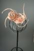 Nude Coloured Looped Sinamay Net and Feather Fascinator on a Beak Clip with Brooch Pin - view 2