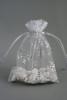 White Organza Gift Bag with Silver Snowflake Print. Size Approx 15cm x 11cm. - view 1