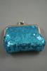 Sequin Fabric Coin Purse with Ball Snap Clasp. In Pink, Silver and Turquoise. Approx Size 8cm x 5cm - view 1