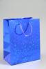 Blue Holographic Foil Gift Bag with Blue Corded Handles. Approx Size 21.5cm x 18cm x 7.5cm - view 1